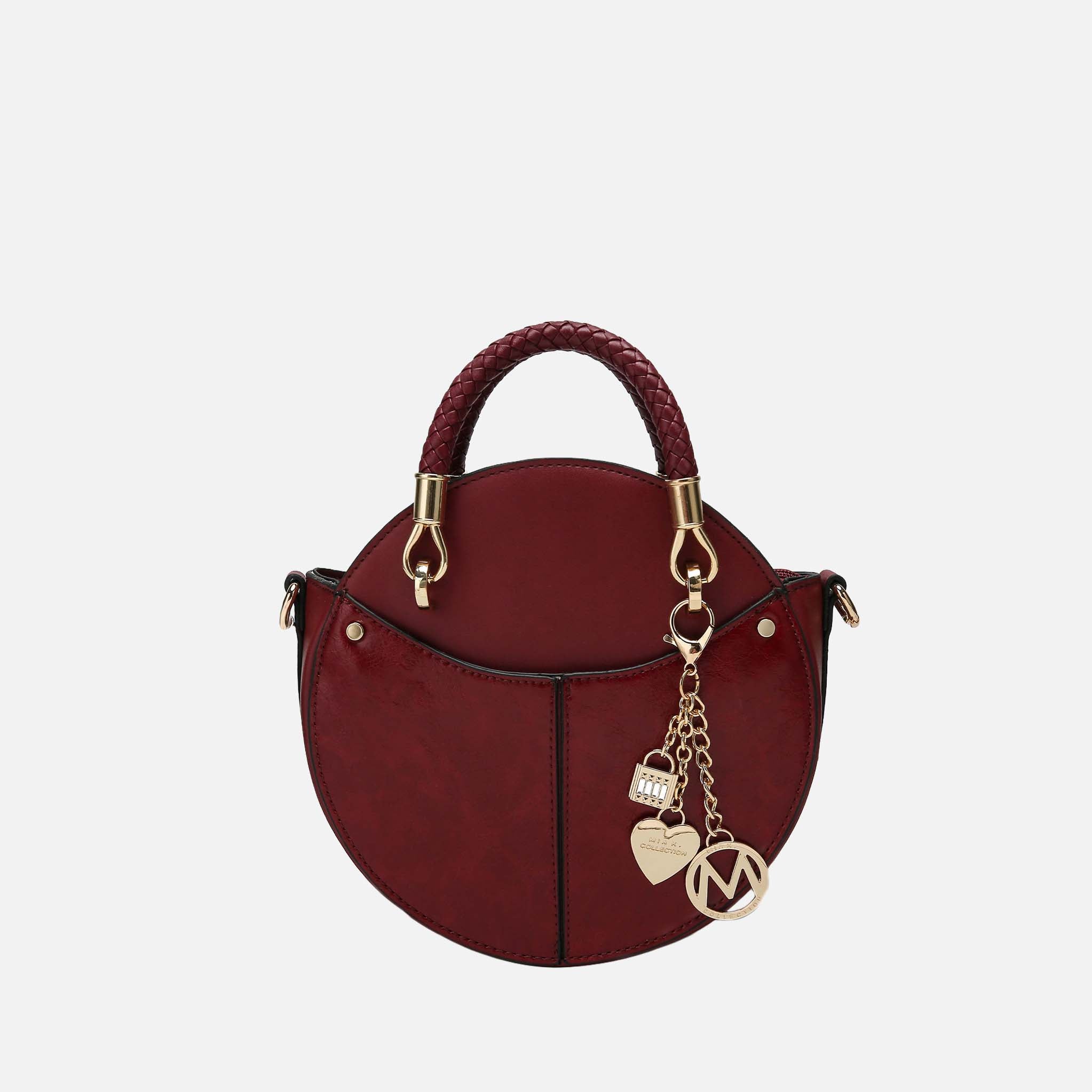 MKF Stylish Round Crossbody Bag For Women - Vegan PU Leather, Adjustable Strap, Rose Color