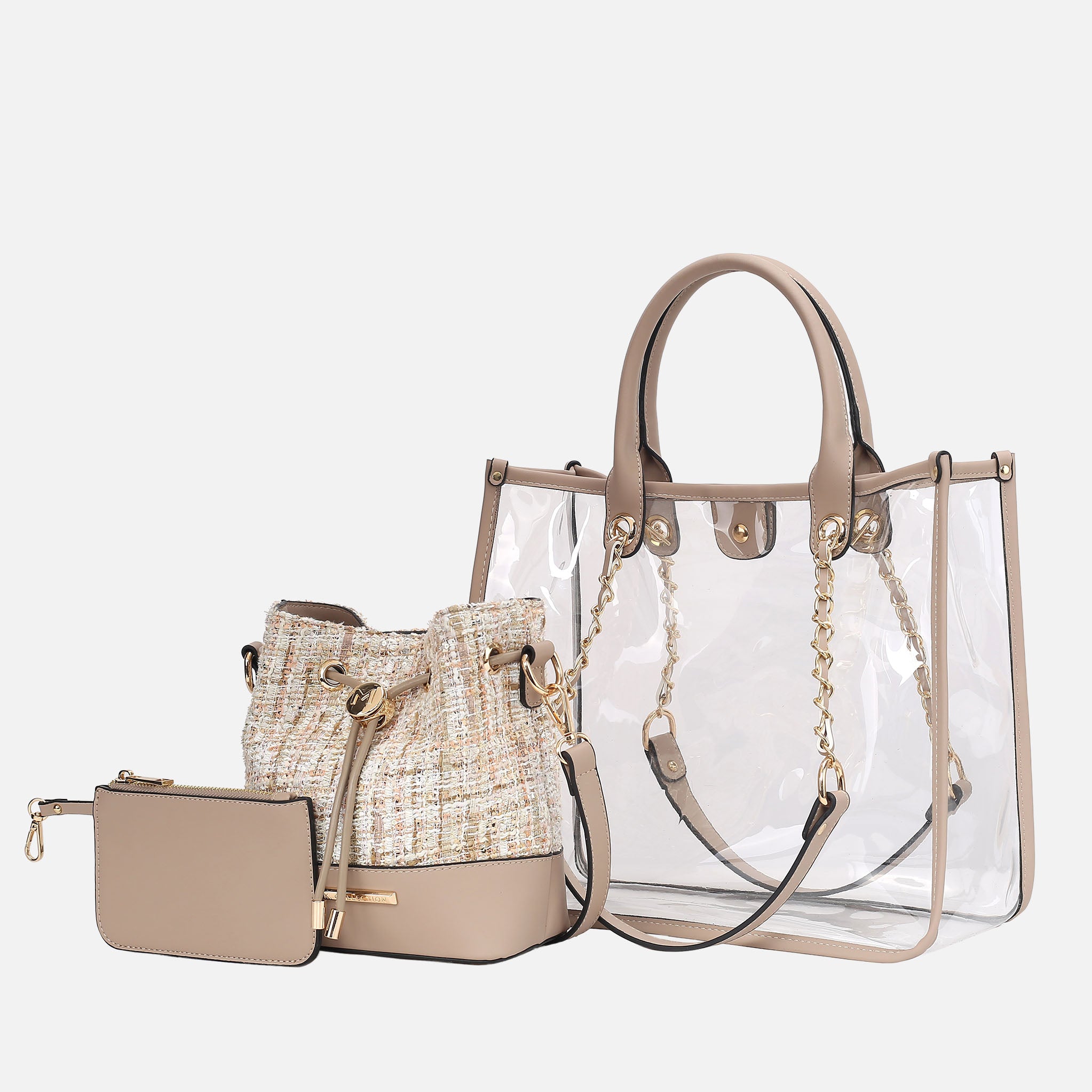 Diva PVC Tote Bag with Tweed Bucket Bag