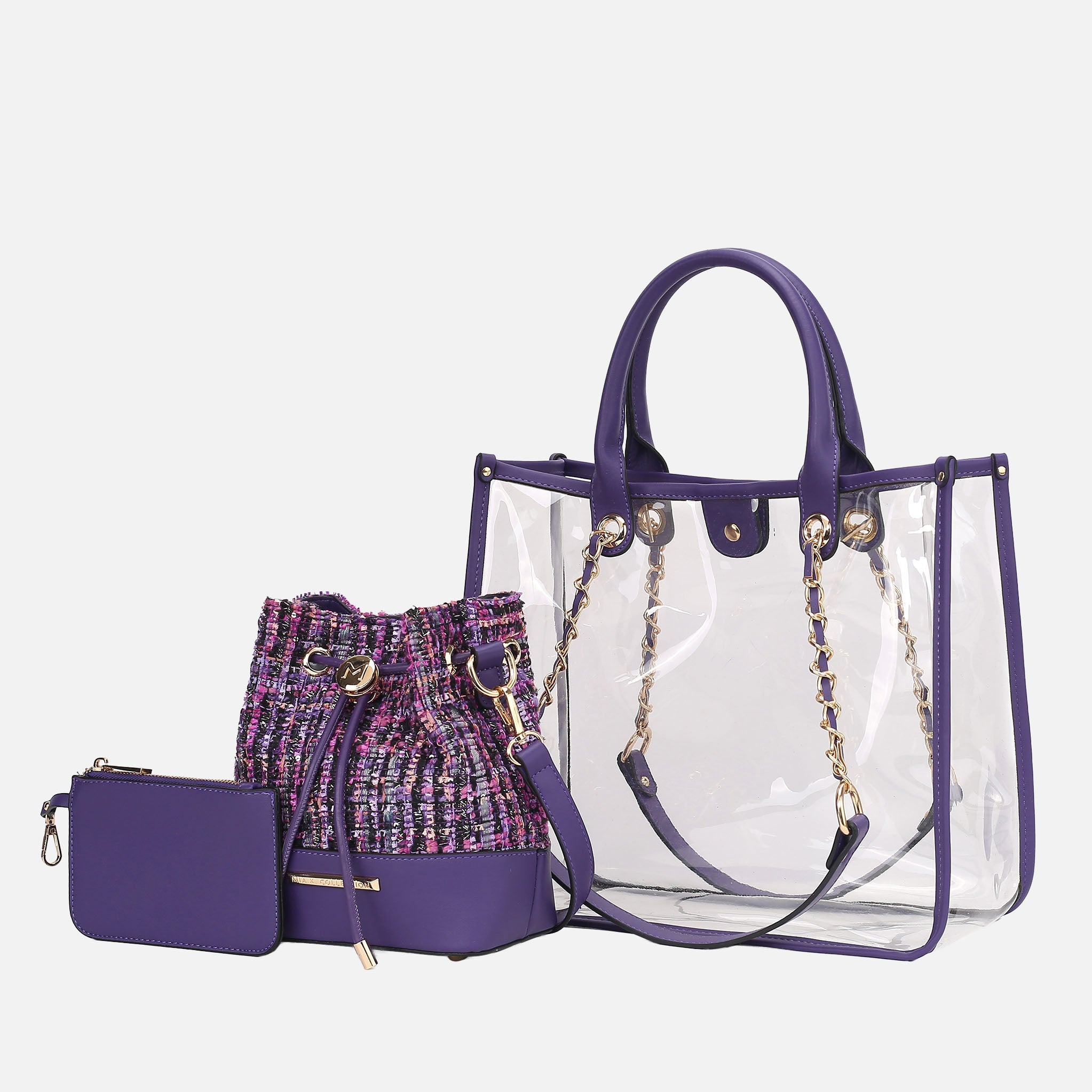 Diva PVC Tote Bag with Tweed Bucket Bag