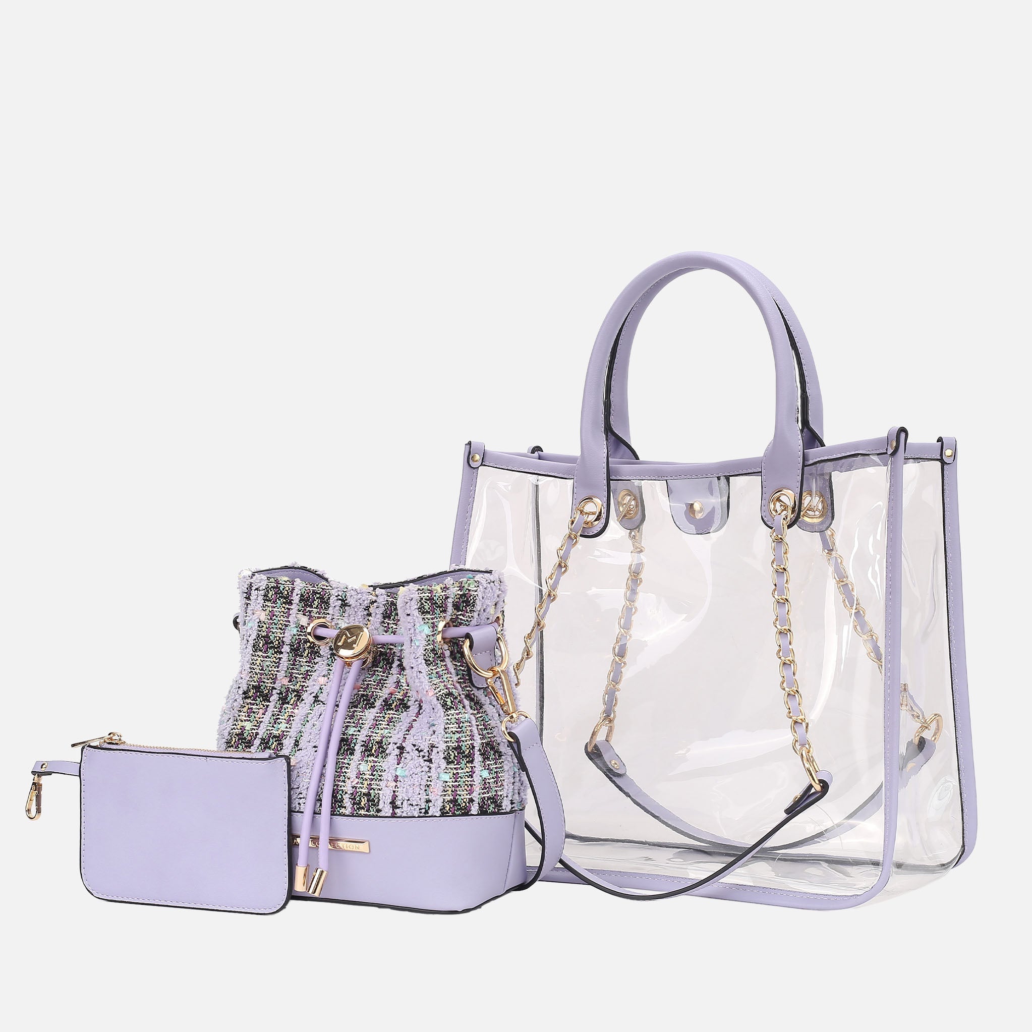 Diva PVC Tote Bag with Tweed Bucket Bag