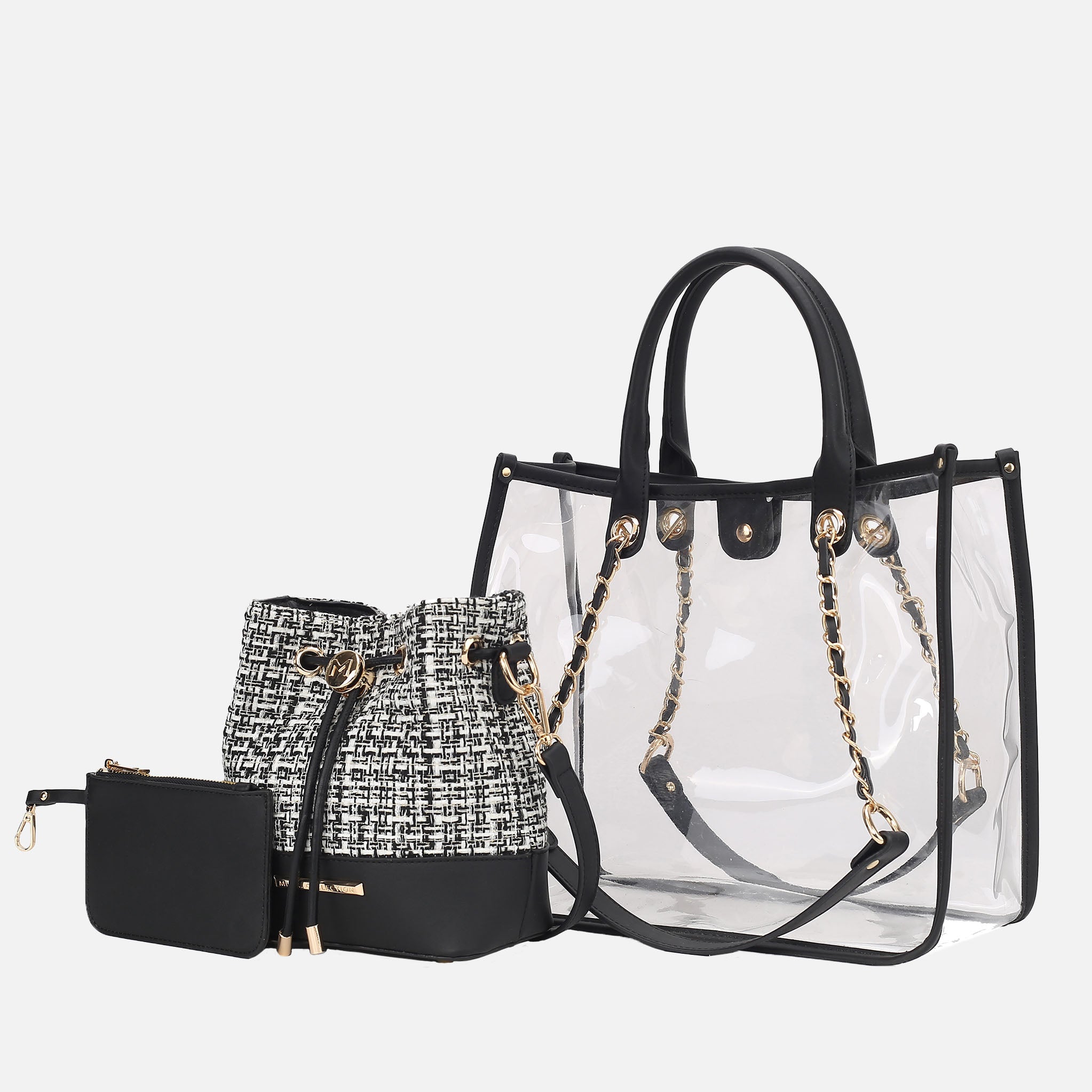 Diva PVC Tote Bag with Tweed Bucket Bag
