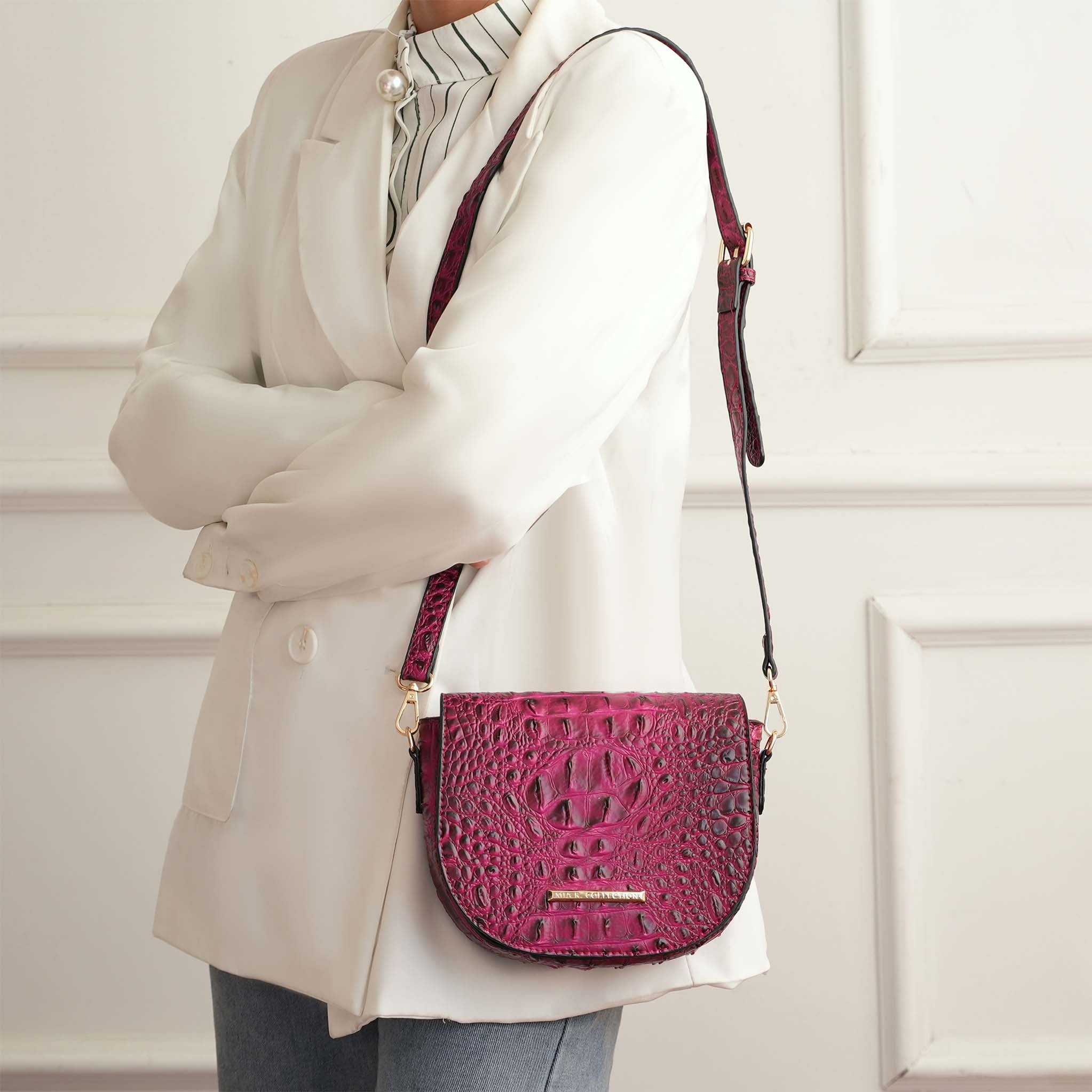 Amalia Solid Croc Crossbody Bag