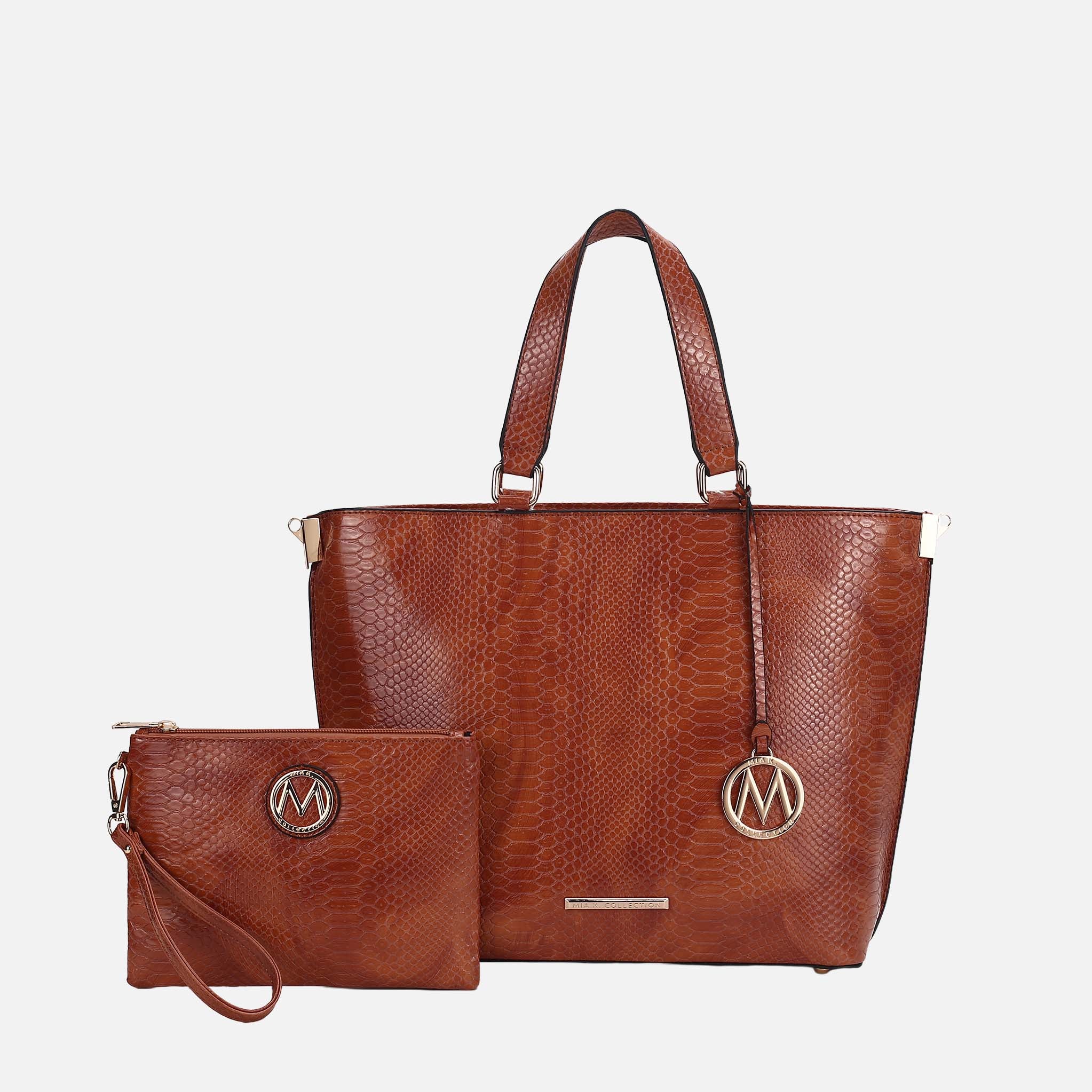 Beryl Embossed Tote Bag and Wristlet Set