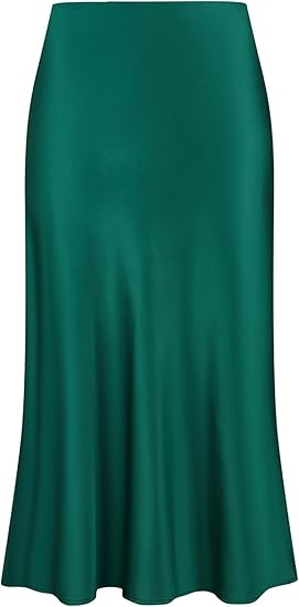 Skirt for Women Midi Length High Waist Silk Satin Elasticized