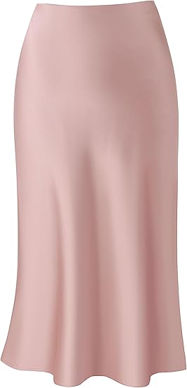 Skirt for Women Midi Length High Waist Silk Satin Elasticized