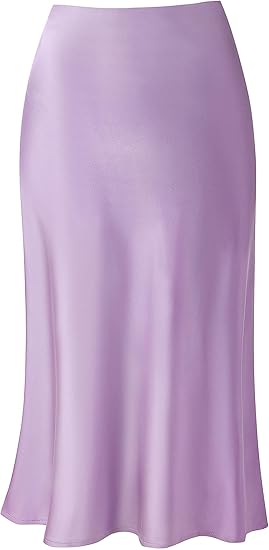 Skirt for Women Midi Length High Waist Silk Satin Elasticized