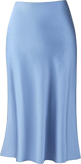 Skirt for Women Midi Length High Waist Silk Satin Elasticized