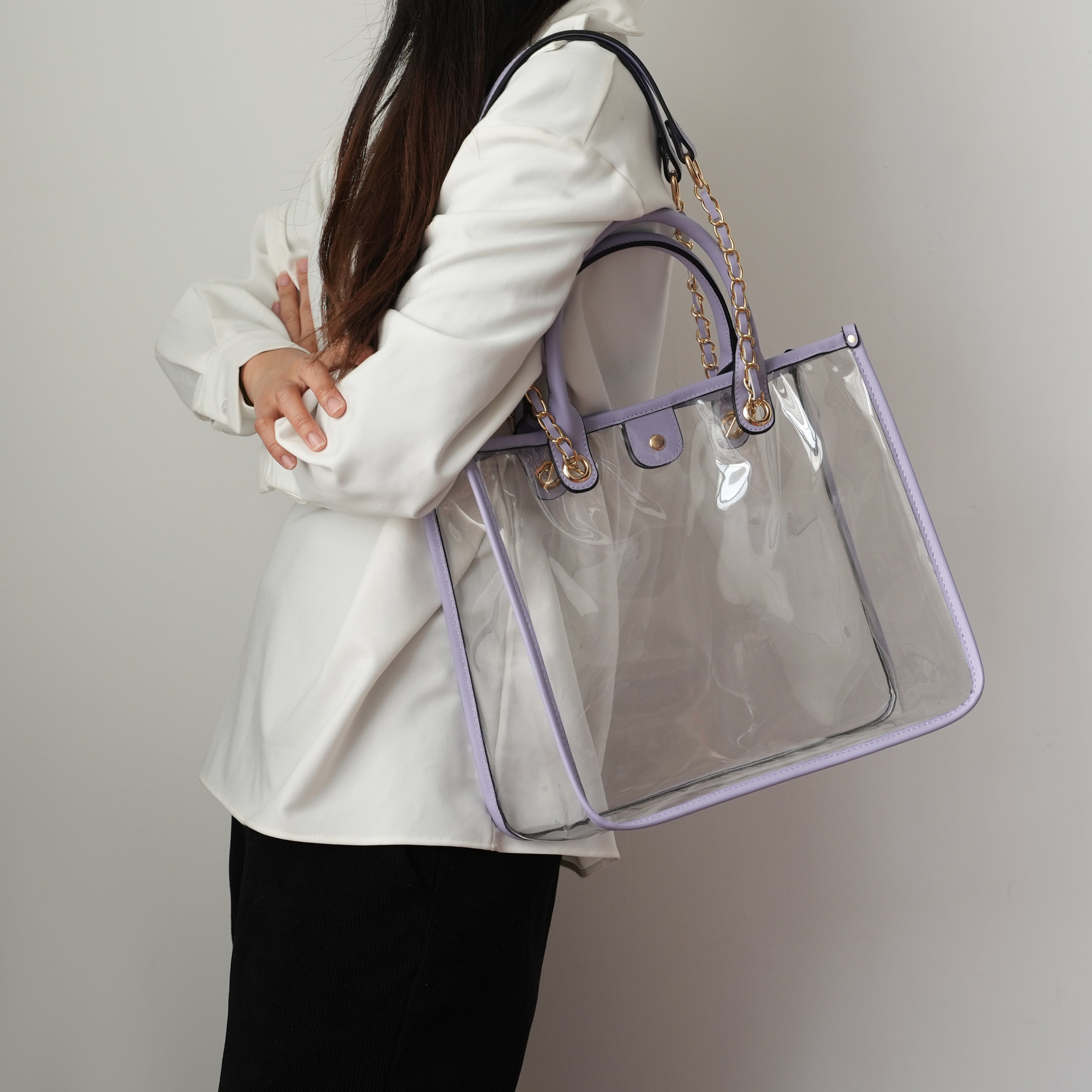 Diva PVC Tote Bag with Tweed Bucket Bag