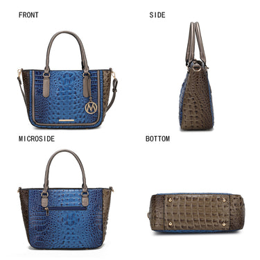 Bonnie Faux Crocodile-Embossed Vegan Leather Womenâ€™s Satchel Handbag with Wallet Bag - 2 pieces