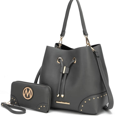 Callie Solid Vegan Leather Women's Bucket Handbag With Matching Wallet