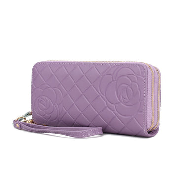 Honey Genuine Leather Quilted Flower-Embossed Women’s Wristlet Wallet